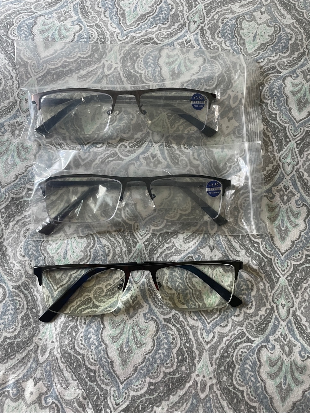 Set of 3  Blue Light  Reading Glasses in Black and Gunmetal - +3.50
